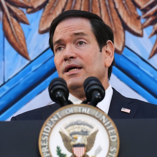 Secretary of State Marco Rubio, speaks during an event at the renamed Donald J Trump Institute of Peace, Thursday, Sept. 3, 2026, in Washington. (AP Photo/Jacquelyn Martin)