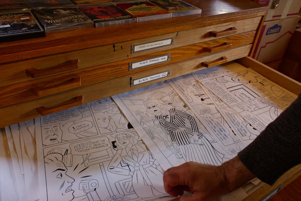 Tommaso's many graphic worlds convene in his flat files. (Dustin Timbrook/Courtesy of Arts ATL)