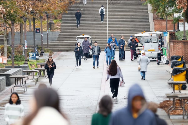 Georgia Tech students were spotted walking through campus near the Clough Undergraduate Commons on Monday, December 9, 2024. Georgia Tech now has the highest number of enrolled students in the state. 
(Miguel Martinez / AJC)