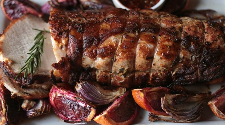 Pork Roast with Blood Orange Mostarda on location at the Great Lakes Culinary Center on Feb. 16, 2016 in Southfield, Mich. (Jessica J. Trevino/Detroit Free Press/TNS)