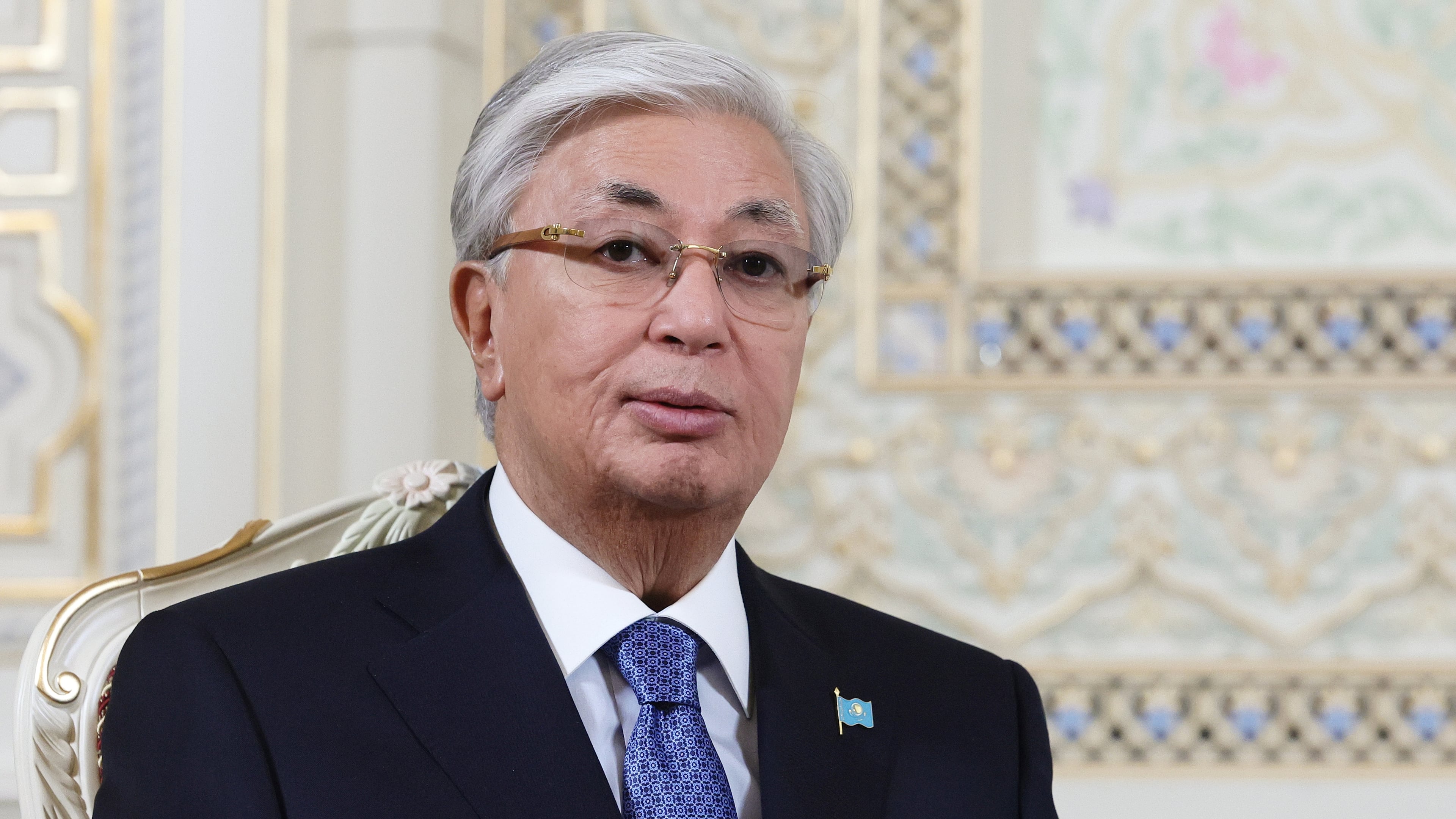 FILE - Kazakh President Kassym-Jomart Tokayev attends a meeting with Russian President Vladimir Putin on the sidelines of the summit of the Commonwealth of Independent States at the Palace of the Nation in Dushanbe, Tajikistan, Oct. 10, 2025. (Vladimir Smirnov, Sputnik, Kremlin Pool Photo via AP, File)