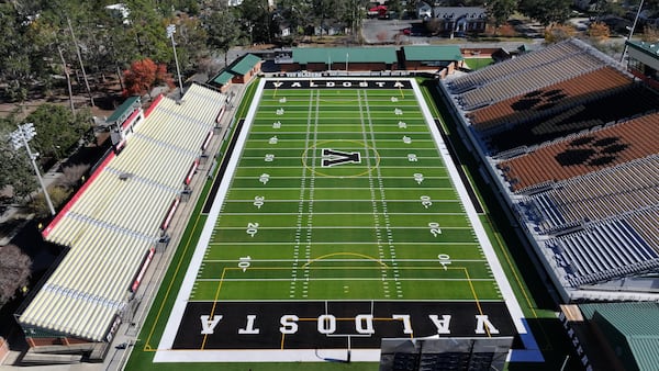 In this drone image, the Football stadium at Valdosta State University is seen on Thursday, Dec. 12, 2024. (Miguel Martinez/AJC)