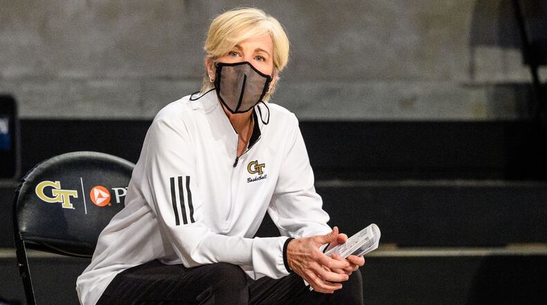 Georgia Tech women's basketball coach Nell Fortner, who was named ACC coach of the year for the 2020-21 season on March 2, 2021. (Danny Karnik/Georgia Tech Athletics)