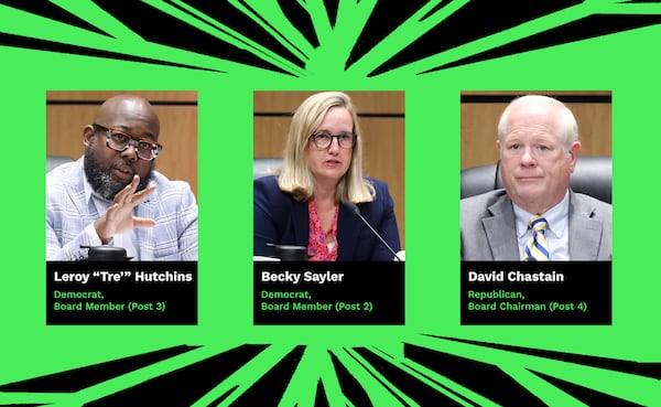 Leroy "Tre'" Hutchins, Becky Sayler and David Chastain are members of the Cobb County school board. In board meetings, Hutchins and Sayler have raised questions about the Servius Group initiative and its cost. Chastain, the board chairman, voiced support for the program in response to the AJC's questions.