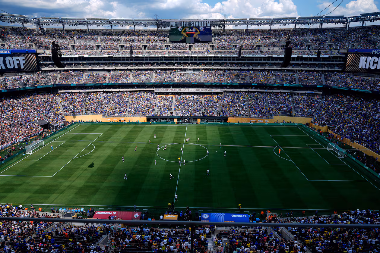 FILE - General view of the MetLife stadium during the Club World Cup semifinal soccer match between Fluminense and Chelsea in East Rutherford, N.J., Tuesday, July 8, 2025. (AP Photo/Pamela Smith, File)