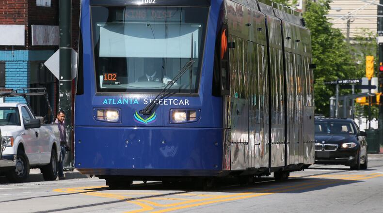 Atlanta - The streetcar makes it’s way up Edgewood Ave in April. Officials said Thursday they were temporarily shutting down the service because of a sinkhole in the eastbound lane of Edgewood between Jesse Hill Drive and Bell Street. Service is expected to resume Friday.