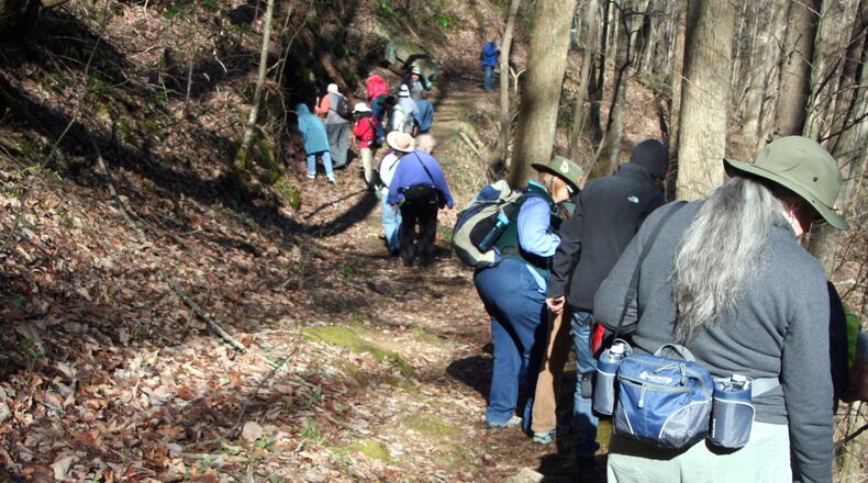 Members of the Georgia Botanical Society explore Shakerag Hollow near Sewanee, Tenn. during the society’s annual Spring Wildflower Pilgrimage last weekend. PHOTO CREDIT: Charles Seabrook