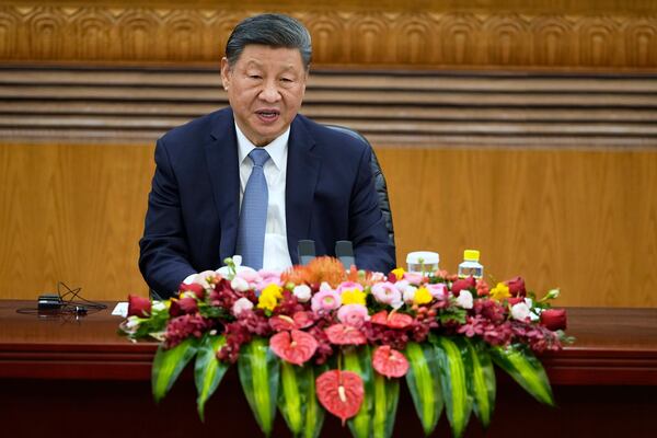 Chinese President Xi Jinping attends an event with international business representatives at the Great Hall of the People in Beijing on Friday, March 28, 2025. (AP Photo/Ng Han Guan)
