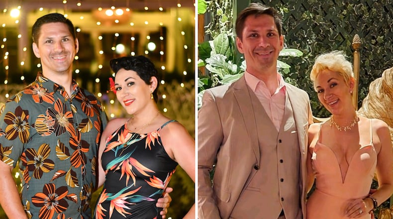 Camila Garwacki, 34, in her before photo taken in September 2020, on left, is photographed with her husband, James Garwacki. Garwacki, 35, in her after photo taken in March 2022 with her husband. (All photos contributed by Camila Garwacki).
