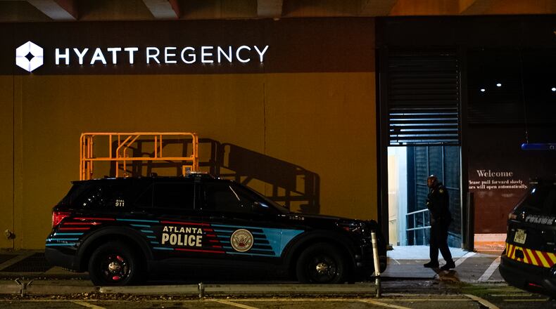 Atlanta police investigate a fatal shooting at the Hyatt Regency Hotel in November.