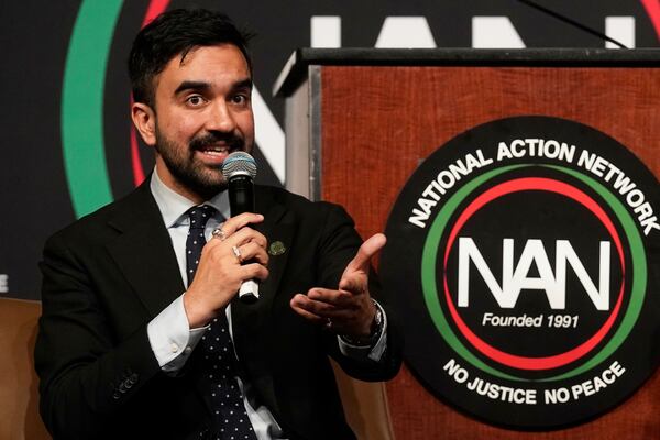 New York Mayor candidate state Assemblyman Zohran Mamdani speaks during the New York City Mayoral Candidates Forum at the National Action Network National Convention, Thursday, April 3, 2025, in New York. (AP Photo/Richard Drew)