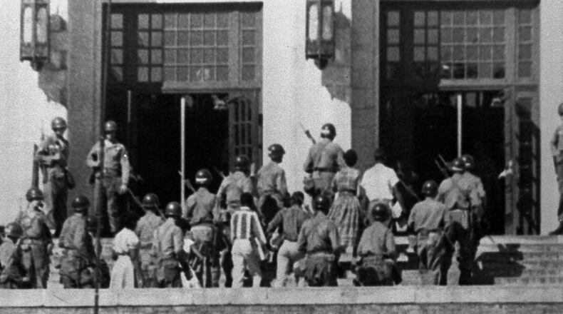 An image of the 1957 conflict to desegregate Little Rock High. AP photo.