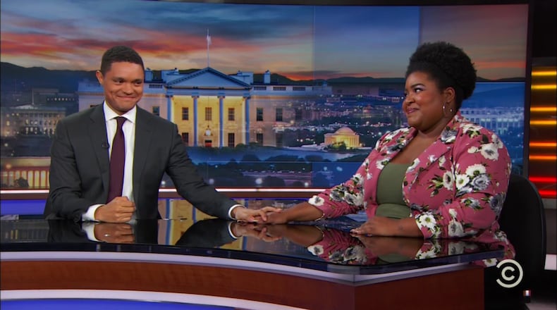 Trevor Noah and his newest correspondent Dulce Sloan bond over big butts during her first comedic piece for the show on Thursday, September 7, 2017.