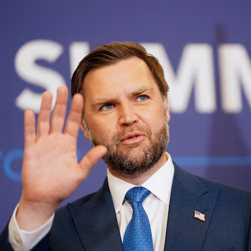 U.S. Vice President JD Vance, gestures as he meets with Pakistan's Prime Minister Shehbaz Sharif, during high-level talks aimed at advancing a deal to end the Middle East conflict, at the Bürgenstock Resort in Obbuergen, near Lucerne, in Switzerland, Sunday, June 21, 2026. (Nathan Howard/Pool Photo via AP)