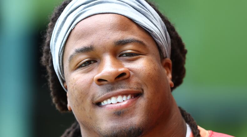 A portrait of Falcons training camp: Running back Devonta Freeman, smiling. (Curtis Compton/ccompton@ajc.com)