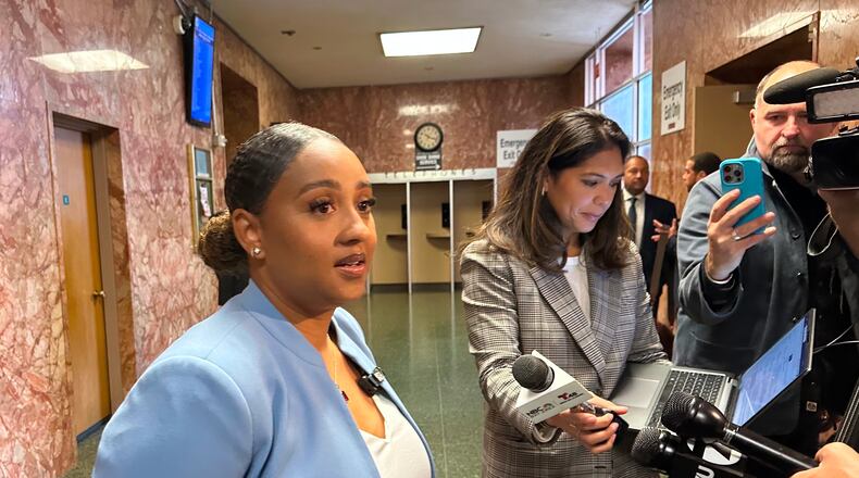 San Francisco public defender Diamond Ward, who represents Daniel Moreno-Gama, speaks to reporters outside of a courtroom Tuesday, May 5, 2026, in San Francisco. (AP Photo/Olga R. Rodriguez)