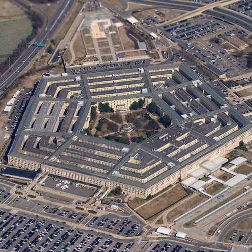 FILE - The Pentagon is seen from Air Force One as it flies over Washington on March 2, 2022. (AP Photo/Patrick Semansky, File)