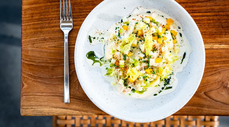 Lapeer Seafood Market offers a potato gnocchi dish featuring large chunks of Jonah crab.