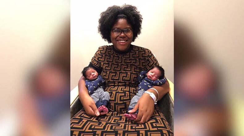 Alexzandria Wolliston said she hit the jackpot after the birth of her second set of twins in 2019. Here, she is shown with Kaylen and Kaleb, who were born in December. Her first set of twins, Mark and Malakhi, were born in March.