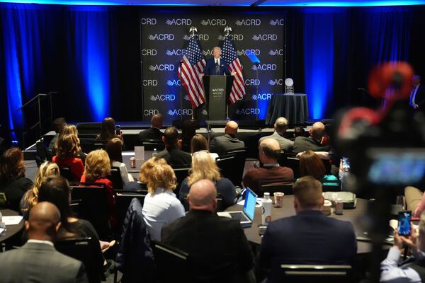 Former U.S. President Joe Biden speaks at the Advocates, Former U.S. President Joe Biden speaks at the Advocates, Counselors, and Representatives for the Disabled conference in Chicago, Tuesday, April 15, 2025. (AP Photo/Nam Y. Huh)