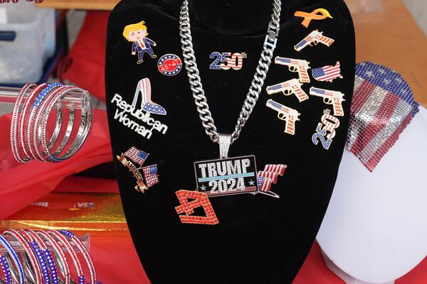 Items for sale are displayed before the Republican midterm convention in Dallas on Tuesday. (Alex Brandon/AP)