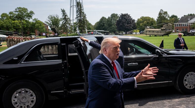 President Donald Trump arrives at the United States Army War College for the Pennsylvania Defense and Innovation Summit, Wednesday, July 15, 2026, in Carlisle, Pa. (AP Photo/Julia Demaree Nikhinson)