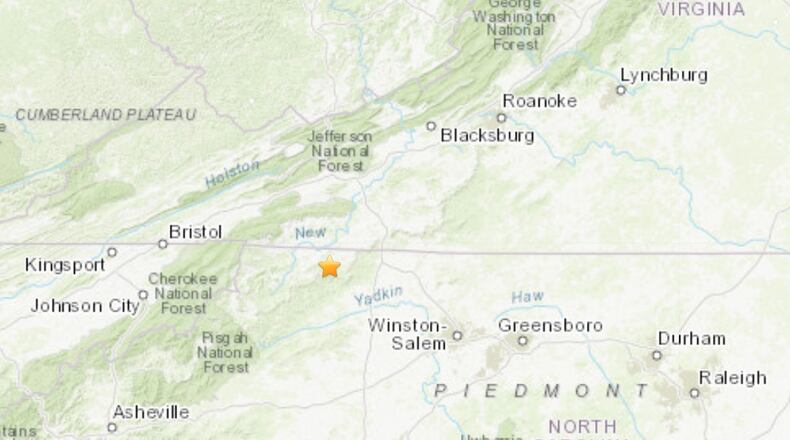 A 5.1 magnitude earthquake struck North Carolina Sunday morning. Image US Geological Survey