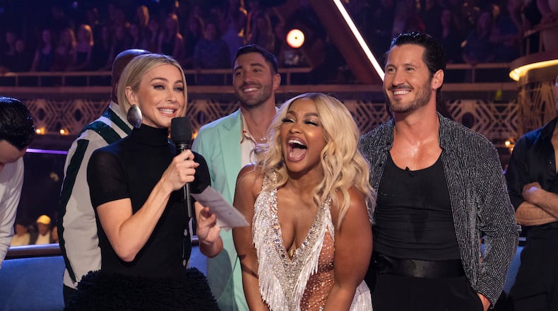 Host Julianne Hough, with Phaedra Parks and Val Chmerkovskiy on the opening night of season 33 of "Dancing With the Stars" on Sept. 17. ABC