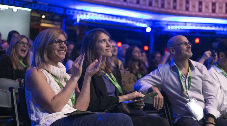 Audience members clap after a presentation during the Techstars Atlanta Demo Day at The Tabernacle in Atlanta, Ga., on Monday, Oct. 15, 2018. Techstars is partnering with Emory University on a training program for early stage founders. (Casey Sykes for The Atlanta Journal-Constitution)