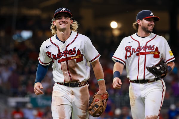 Shortstop Jim Jarvis (left), during his previous stint with the big league Braves. (Jason Getz/AJC)
