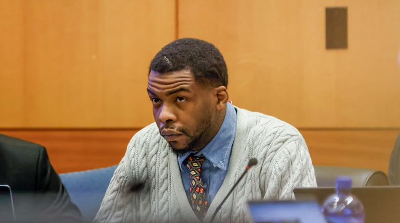 Defendant Deamonte Kendrick appears for the YSL trial at Fulton County Courthouse with a notorious head injury after a fight in the jail on Monday, December 2, 2024. The longest trial in Georgia's history is nearing its end as the jury continues deliberations.
(Miguel Martinez / AJC)