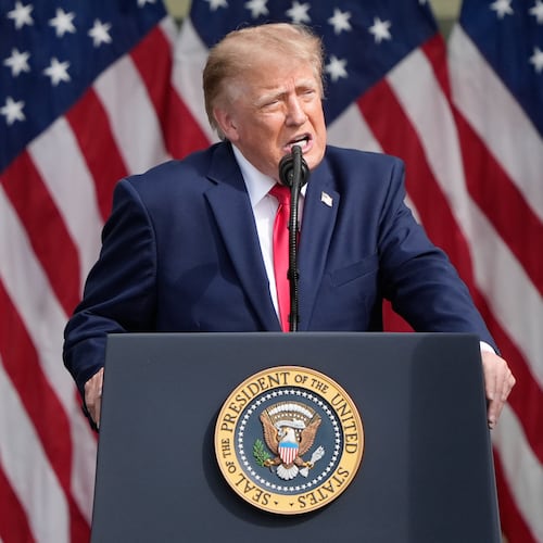 President Donald Trump speaks as he attends a ceremony to commemorate the 25th anniversary of the 9/11 attacks at the Pentagon, Friday, Sept. 11, 2026, in Washington. (AP Photo/Manuel Balce Ceneta)