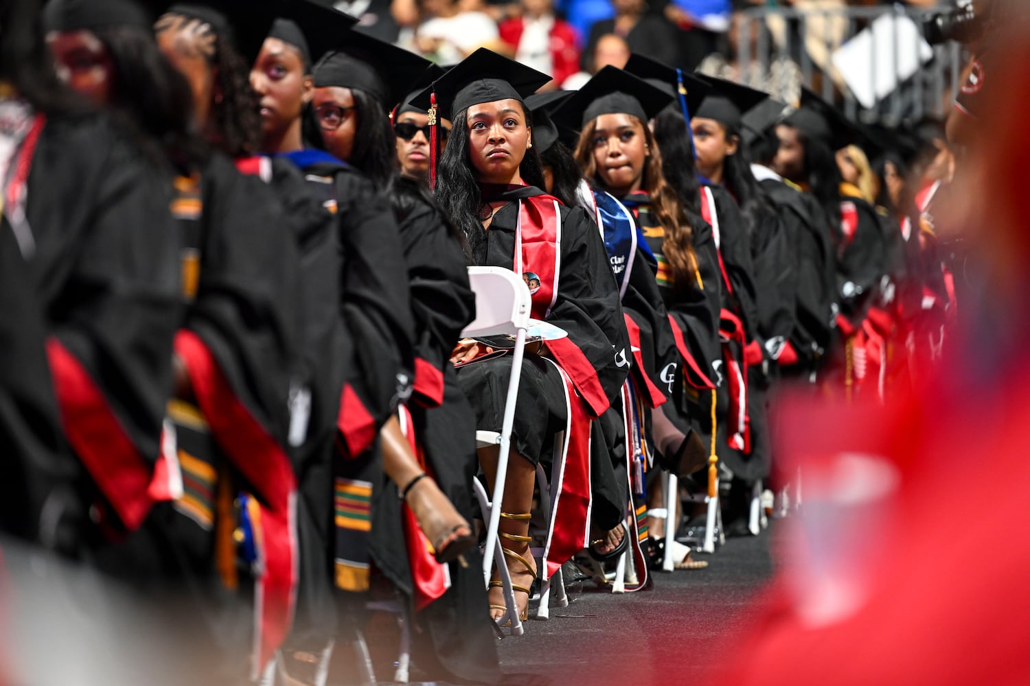Graduating students are seen during Clark Atlanta University’s 2025 commencement ceremony Sunday, May 18, 2025 at Georgia State’s Convocation Center. (Daniel Varnado/For the Atlanta Journal-Constitution)