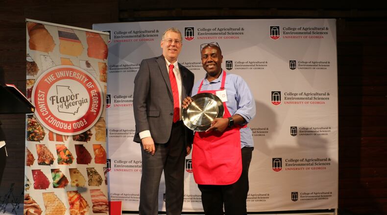 Aubrey Lenyard’s spicy peach AubSauce won the People’s Choice Award at the 2019 University of Georgia Flavor of Georgia competition. CONTRIBUTED BY PERALTE PAUL