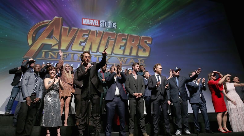 Cast and crew members of "Avengers: Infinity War" at the Hollywood premiere. Photo by Jesse Grant/Getty Images for Disney