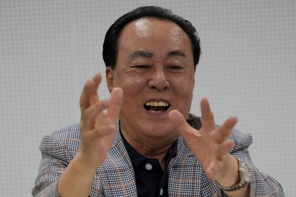 Park Sae-hwan, head of Dongchoon Circus Troupe, speaks during an interview with The Associated Press in Seoul, South Korea, Monday, June 9, 2025. (AP Photo/Ahn Young-joon)