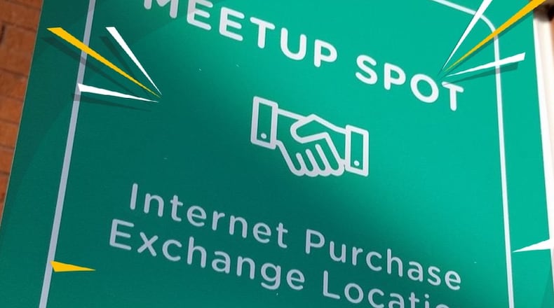 The Duluth Police Department is reminding citizens to look for the "MeetUp Spot" sign in the Duluth Public Safety Center parking lot, 3276 Buford Highway, for safe buying and selling. (Courtesy Duluth Police Department)