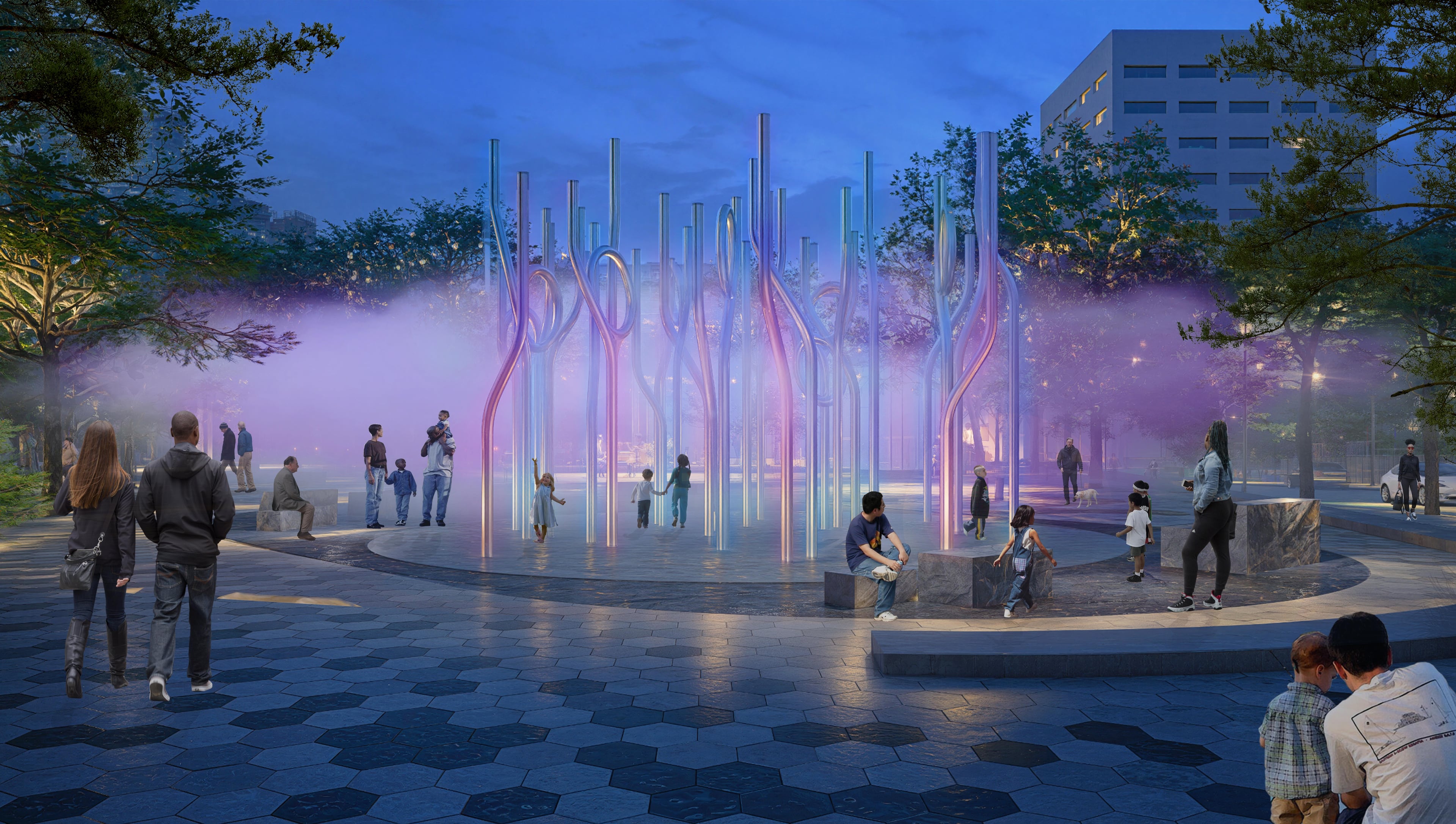 This is a rendering of a planned public space called Fog Forest within the first phase of the Stitch. (Courtesy of Atlanta Downtown Improvement District)