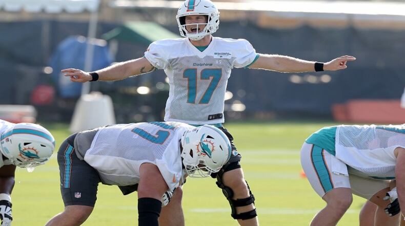Miami Dolphins quarterback Ryan Tannehill during the first day of training camp at the team's training facility in Davie, Fla., on July 26, 2018. (Charles Trainor Jr./Miami Herald/TNS)