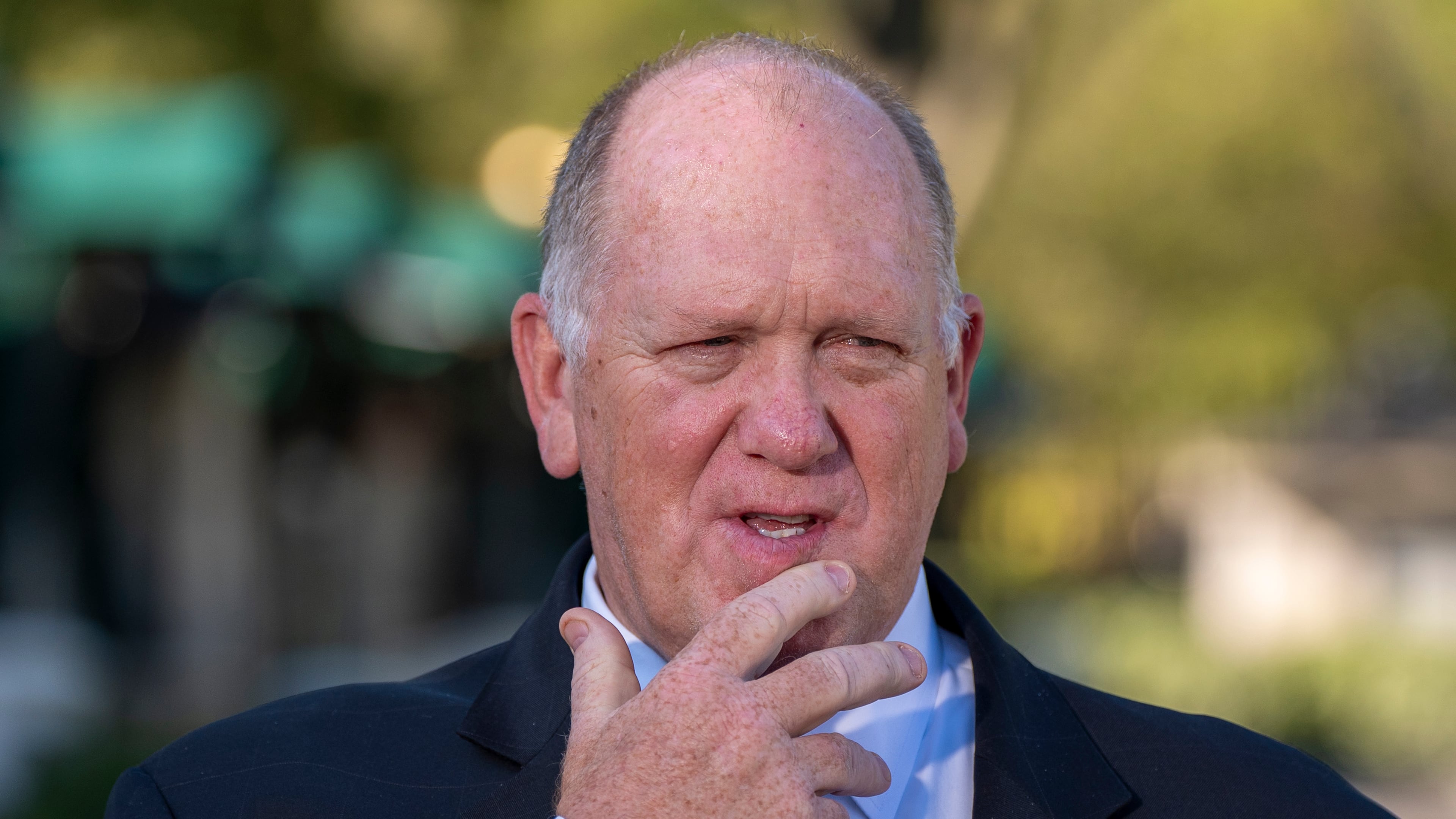 White House border czar Tom Homan speaks with reporters at the White House, Monday, Sept. 8, 2025, in Washington. (AP Photo/Alex Brandon)