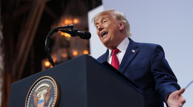 U.S. President Donald Trump speaks during a news conference at the G7 summit, Wednesday, June 17, 2026, in Evian-les-Bains, France. (AP Photo/Julia Demaree Nikhinson)