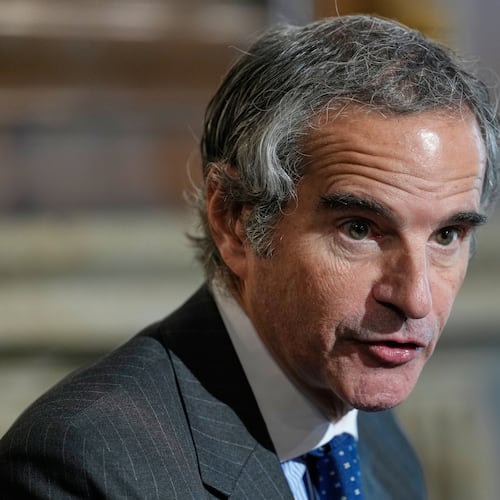 FILE - Rafael Grossi speaks during an event at the Council on Foreign Relations in New York, April 23, 2026. (AP Photo/Seth Wenig, File)