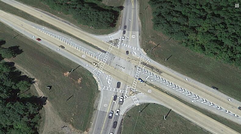 Georgia Department of Transportation construction partners will shift traffic on U.S. 29/Ga. 316 at Ga. 53 to as work continues on the future compressed diamond interchange project. (Google Maps)