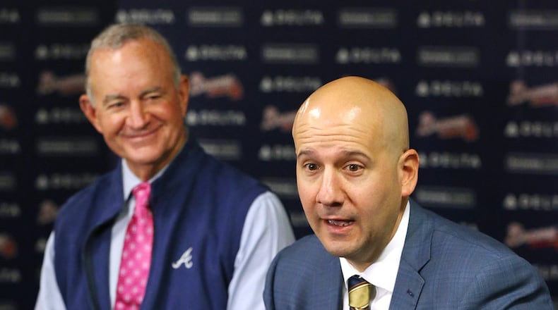 Braves president of baseball operations John Hart, left, and general manager John Coppolella will be at the GM meetings together for the third time. They made major trades immediately after each of the previous two. (Curtis Compton /ccompton@ajc.com)