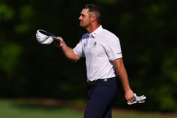 Bryson DeChambeau walks to the tee on the 12th hole during the third round at the Masters golf tournament, Saturday, April 12, 2025, in Augusta, Ga. (AP Photo/Matt Slocum)