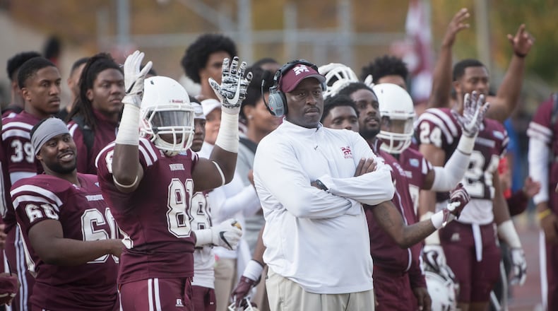 Morehouse head coach Rich Freeman on the sideline with the Maroon Tigers during the 2017 game against AU Center rival Clark Atlanta. (John Amis/Special)