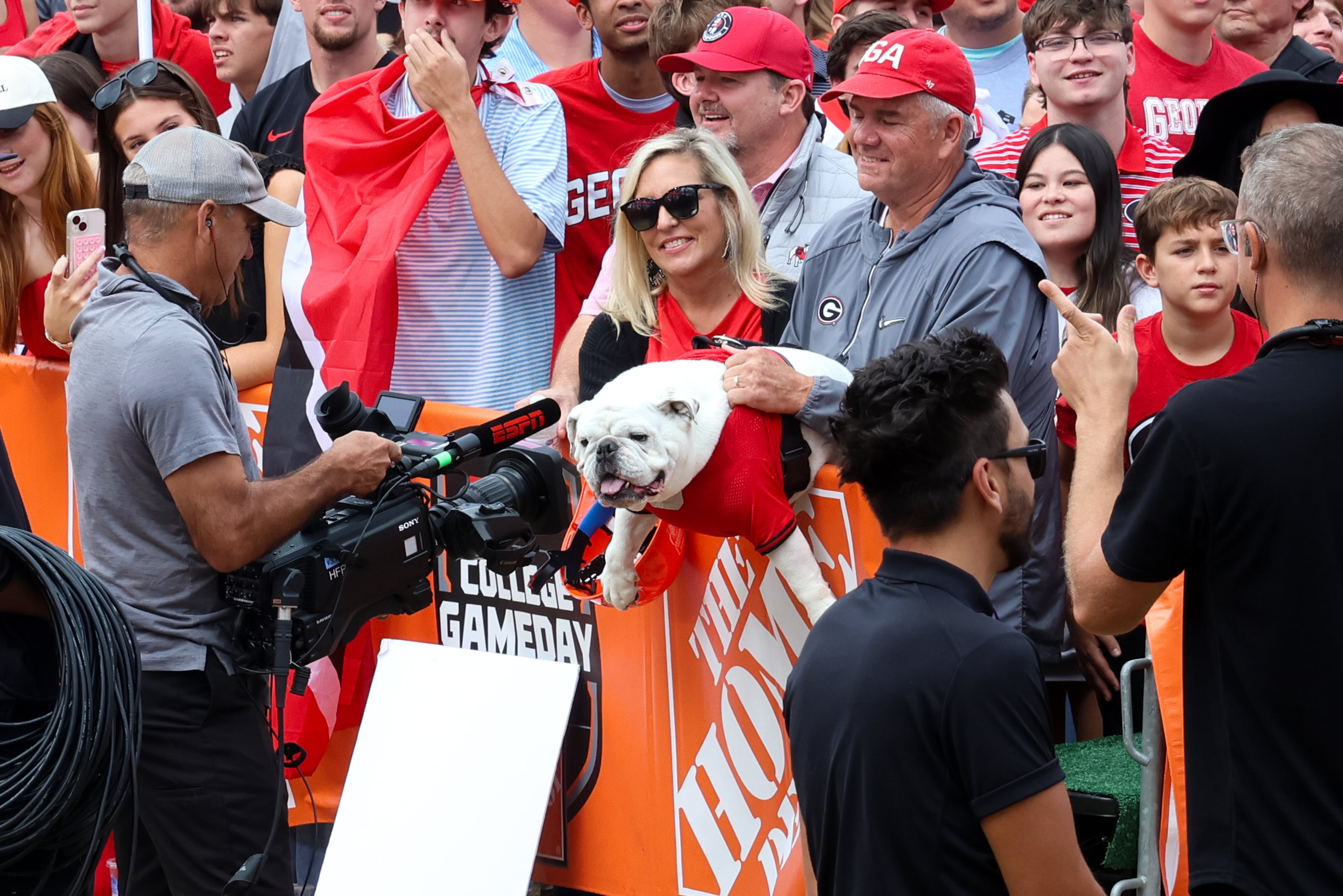 Live mascot UGA XI, also known as “Boom,” appears during the ESPN College GameDay broadcast from Myers Quad at UGA on Saturday, Oct. 18, 2025. (C.J. Bartunek for the AJC)
