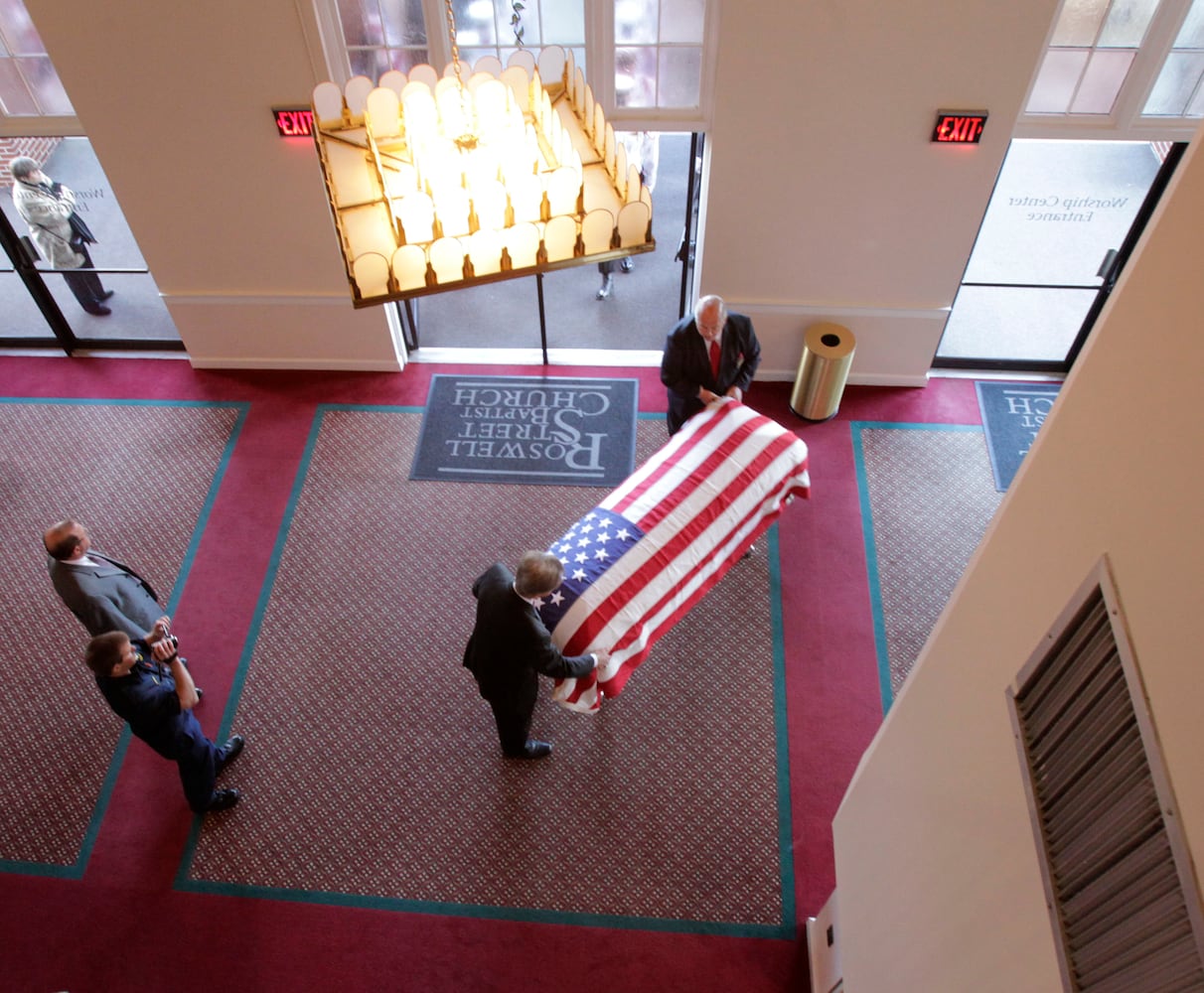 Services for Marietta firefighter Lonnie Lee Nutt at Roswell Street Baptist Church in Marietta
