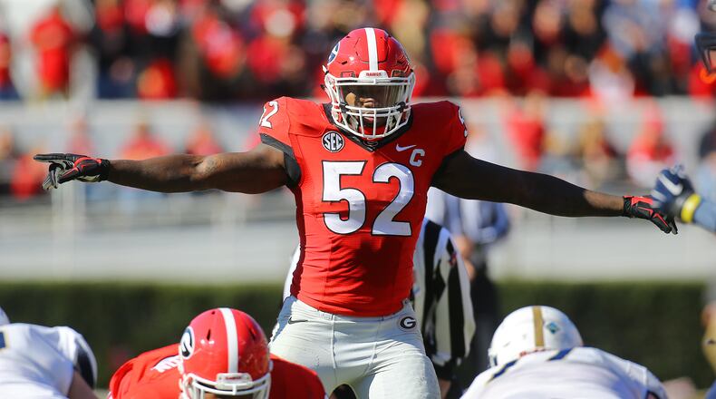 The Indianapolis Colts drafted former Georgia linebacker Amarlo Herrera in the sixth round Saturday. CURTIS COMPTON / CCOMPTON@AJC.COM