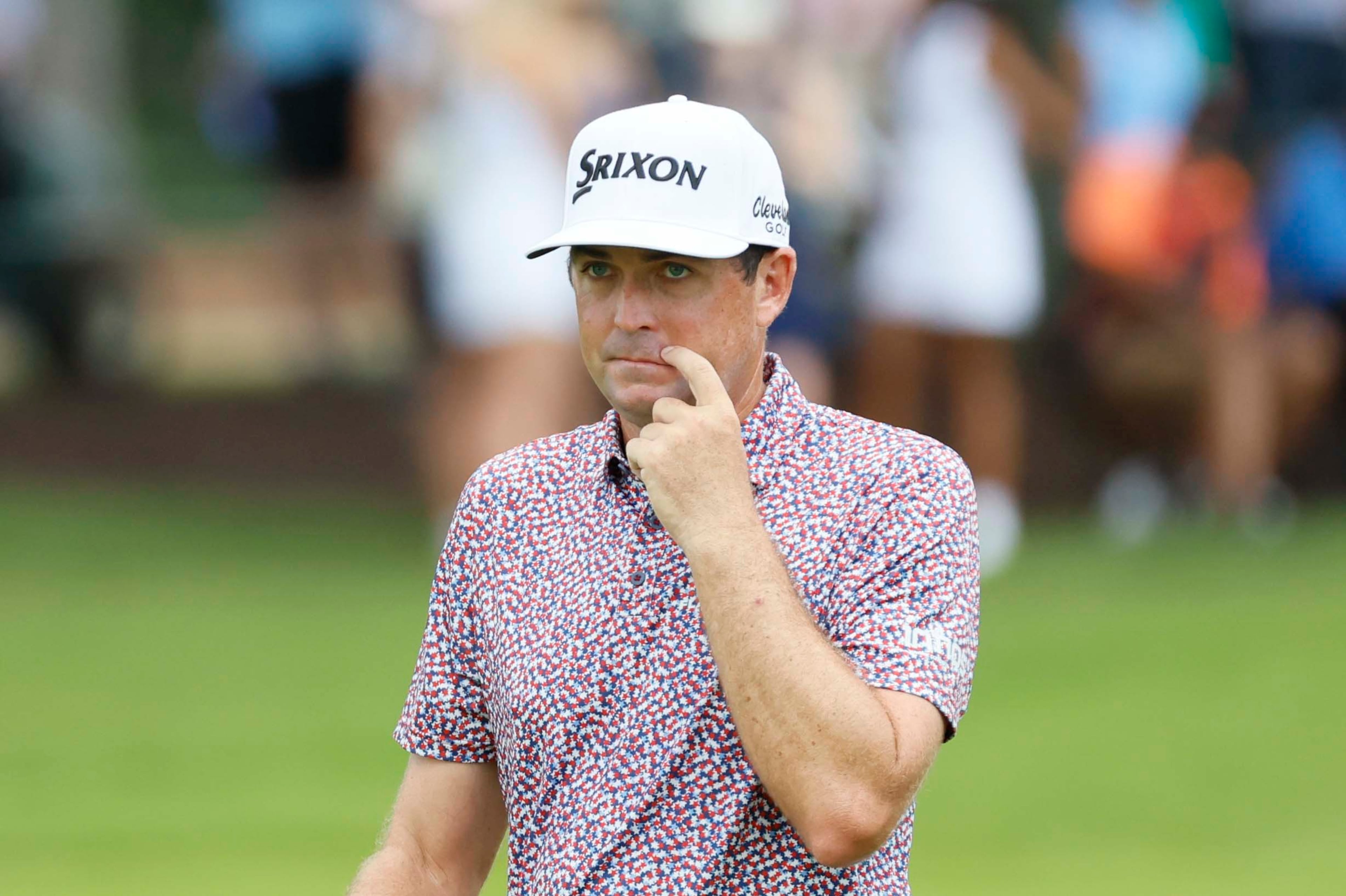 Keegan Bradley reacts on the third fairway during the final round of the PGA Tour Championship at East Lake Golf Club, on Sunday, Aug. 24, 2025, in Atlanta. (Miguel Martinez/ AJC)
